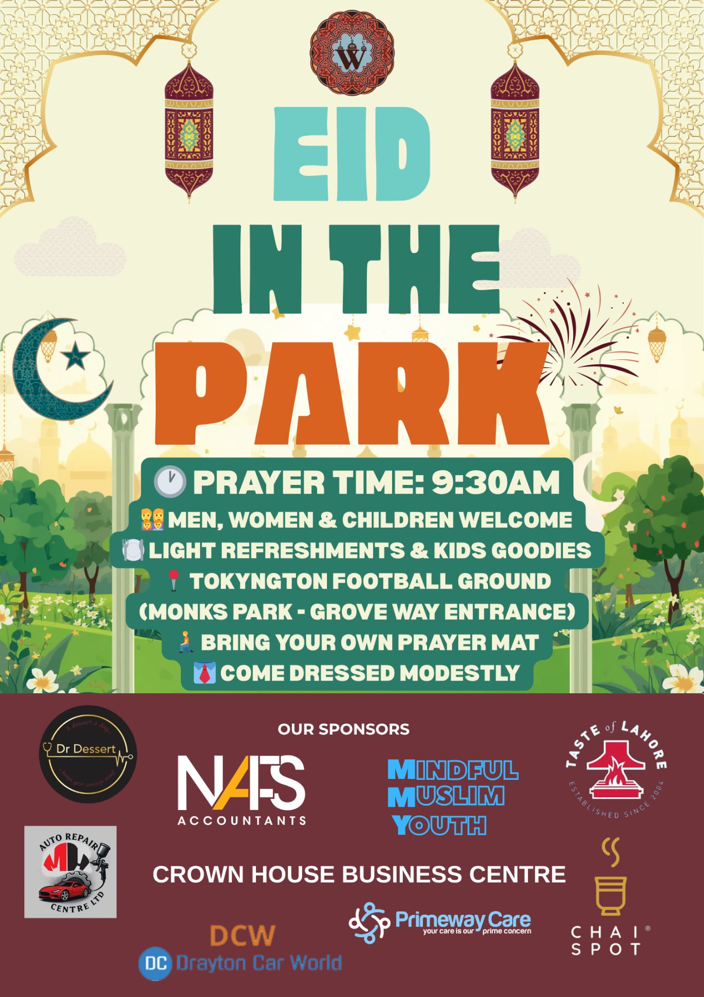 Eid in the Park - Prayer Time 9:30 AM at Tokyngton Football Ground, Monks Park